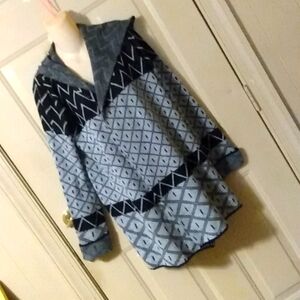 Oversized black grey abstract cardigan sweater